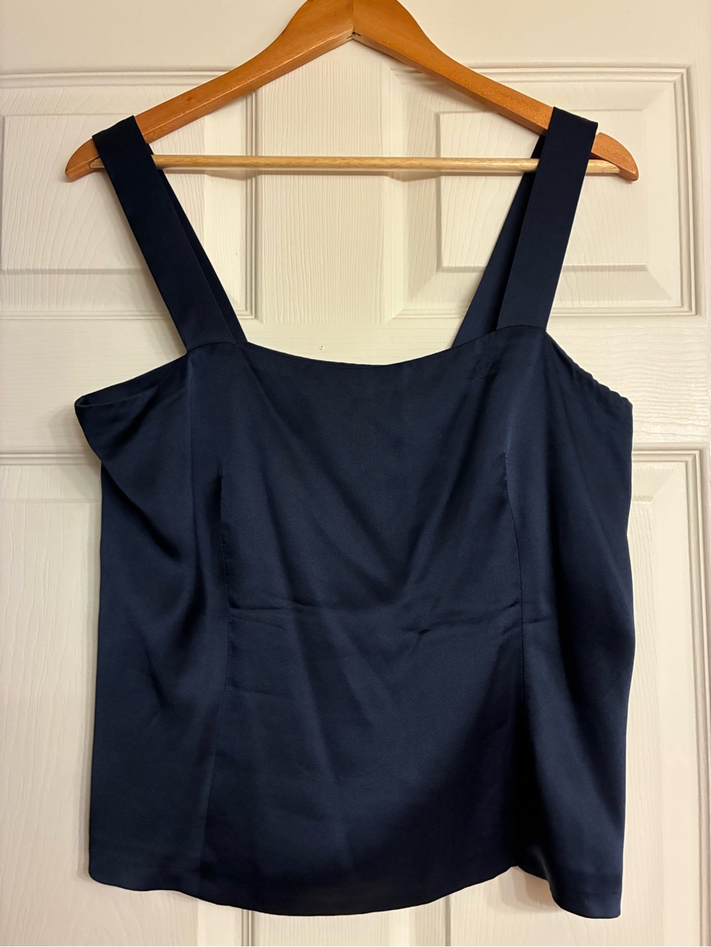 Norman Ambrose 100 % Thick Luxurious Silk Navy Square Neck Top